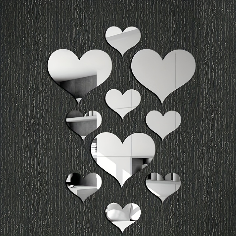 3D Lua Meninas Amor Coração Espelho Acrílico Adesivo, impermeável,  auto-adesivo Decalques de parede para sala