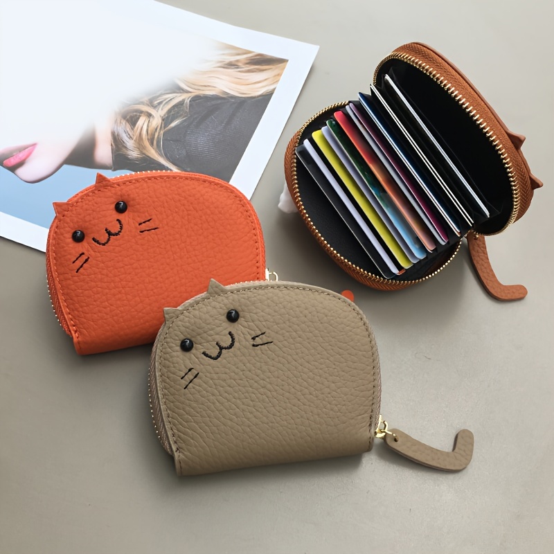 Mini Genuine Leather Coin Purse Kawaii Cute Cat Card Case - Temu