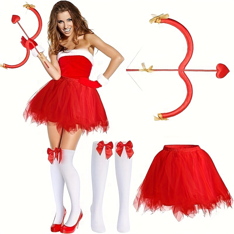  Unittype Juego de 4 piezas de disfraz de ángel Cupido para el  día de San Valentín, disfraz de Cupido para niña, incluye ala de disfraz,  arco y flecha de cupido, falda