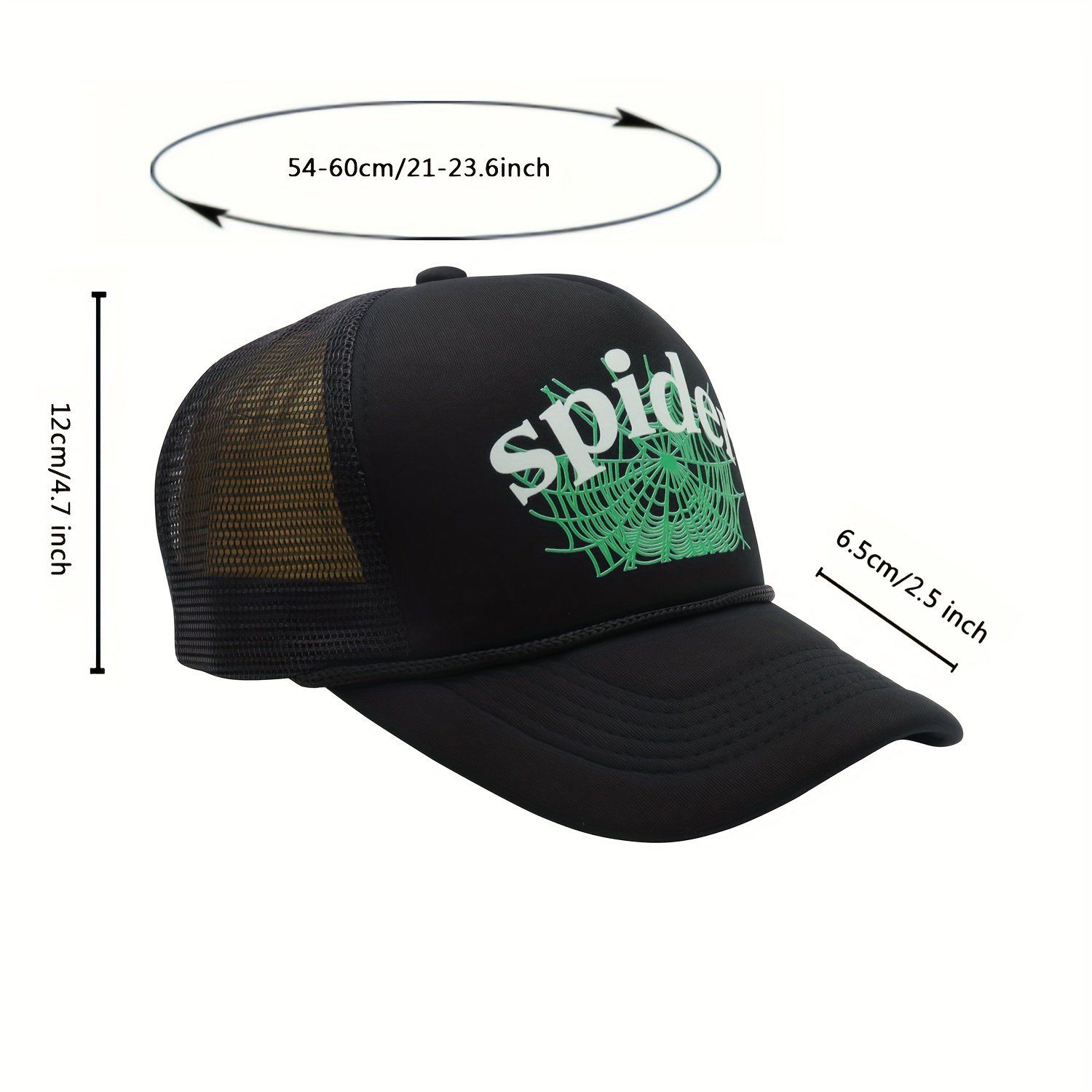 Green Spider Web Print Trucker Hat Hip Hop Breathable Black - Temu