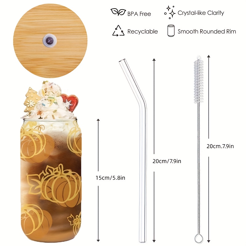 Pumpkin Pattern Drinking Glasses With Lid And Straw, Heat