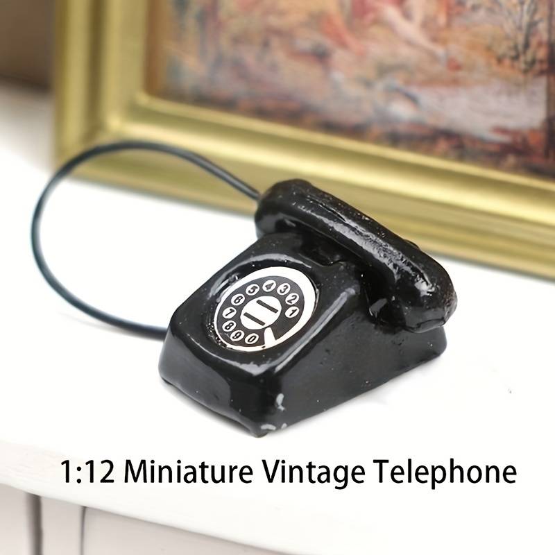 1/12 Scale Black Miniature Telephone - Dollhouse Accessory For Decor