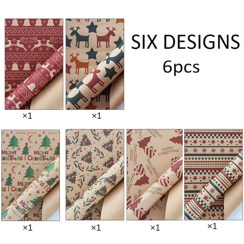 Wrapping Paper 6 Kinds Of Christmas Design Style Kraft Paper - Temu