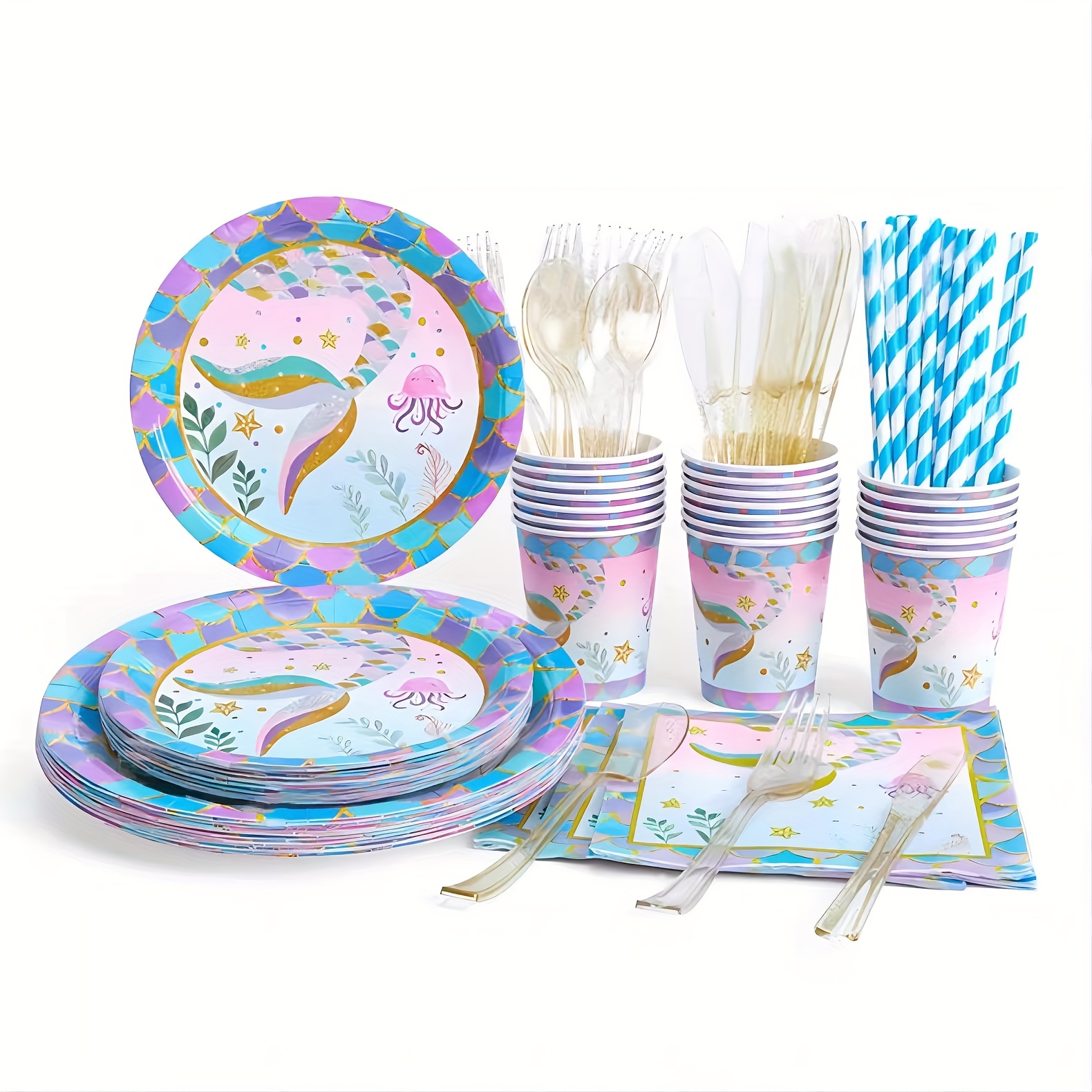 Ocean Mermaid Theme Party Tableware Disposable Fish Tail - Temu