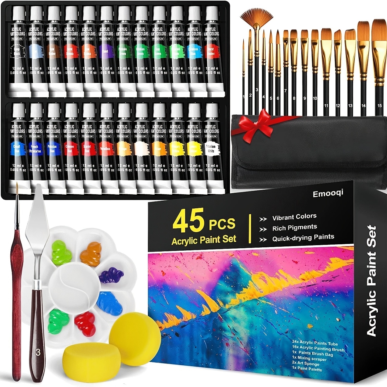 Painting Supplies Set, Including 24 Bottles Of Acrylic Paint, 16