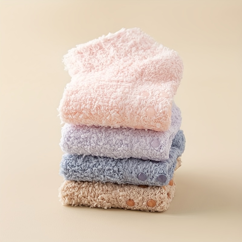 Warm Fuzzy Non slip Socks Colorful Pastel Grippy Crew Length - Temu
