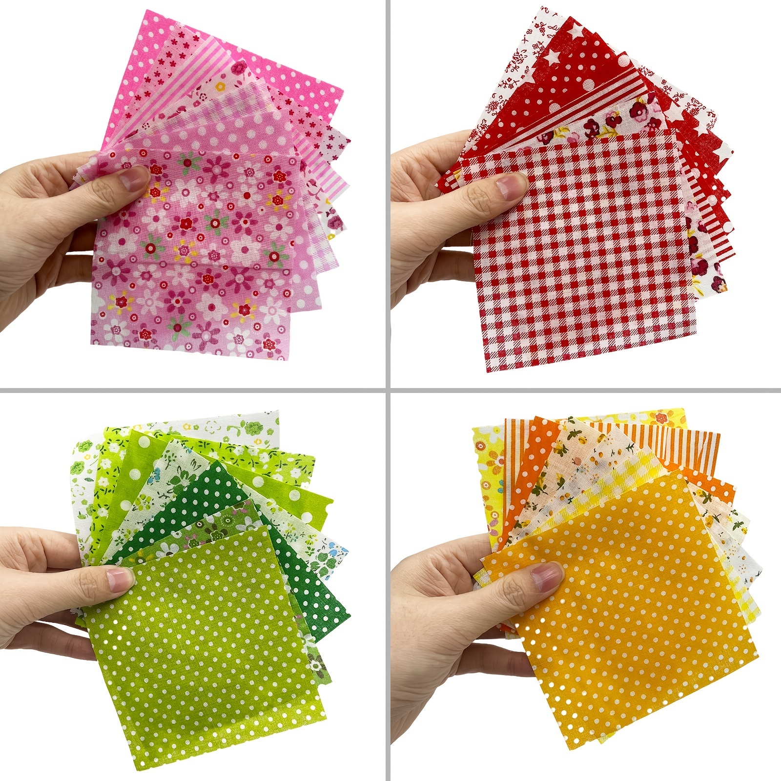 200 PCS 4 x 4 Solid Color Precut 100% Cotton Fabric Squares Fabric  Bundles for Sewing & Quilting