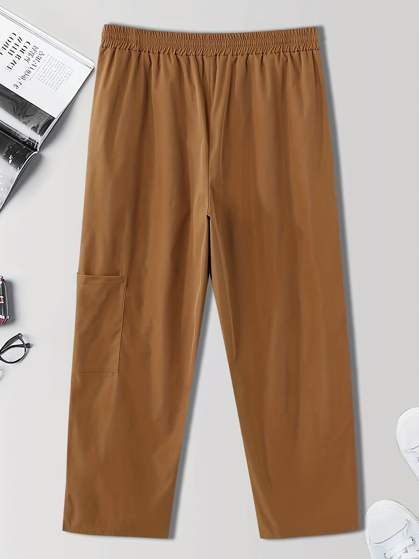 Brown Men'S Pants Men Spring And Summer Pant Casual All Match Solid Color  Painting Cotton Linen Loose Plus Size Trouser Fashion Beach Pockets Pant 