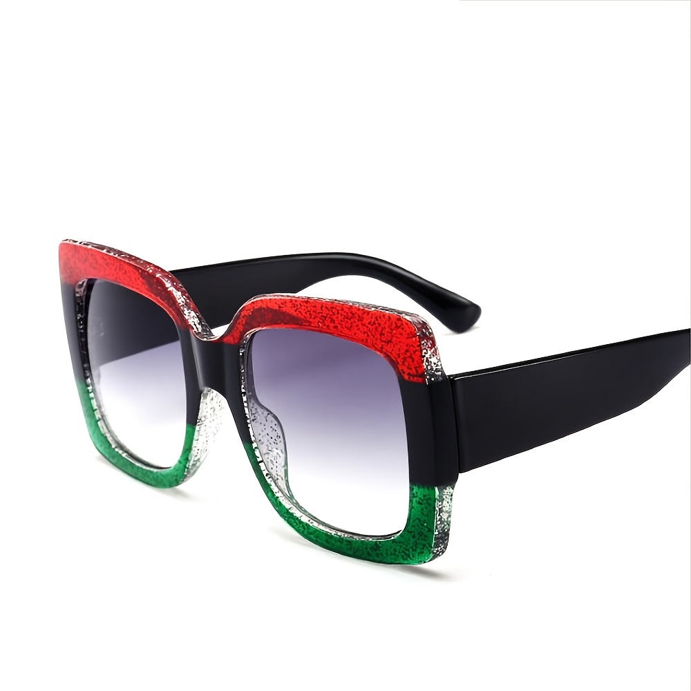 Large Frame Red Green Colorful Square Frame Sunglasses Women - Temu