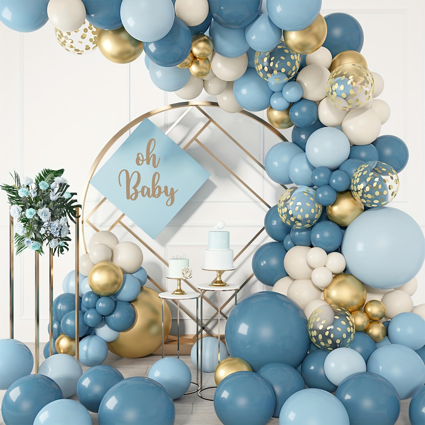 

170pcs Dusty Blue Balloons Arch Garland Kit, Baby Blue Gold White Ocean Macaroon Blue Confetti Balloons For Birthday Bridal Baby Shower Boy Gender Reveal Wedding Engagement Bachelor Party Decorations