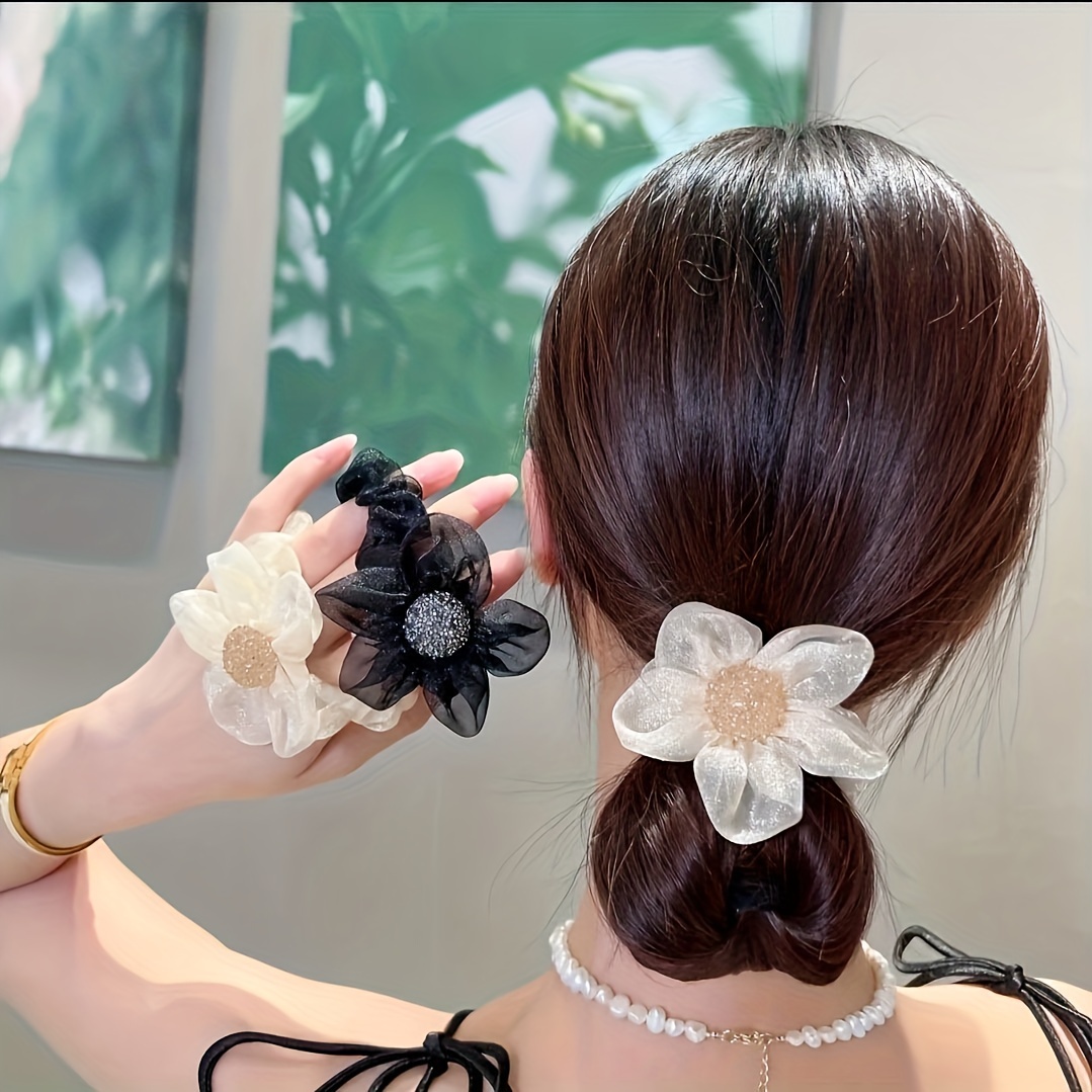 5 Stück Sonnenblumen-Haarbänder Für Mädchen & Damen – Elastische Haargummis Mit Großem Blumen-Deko