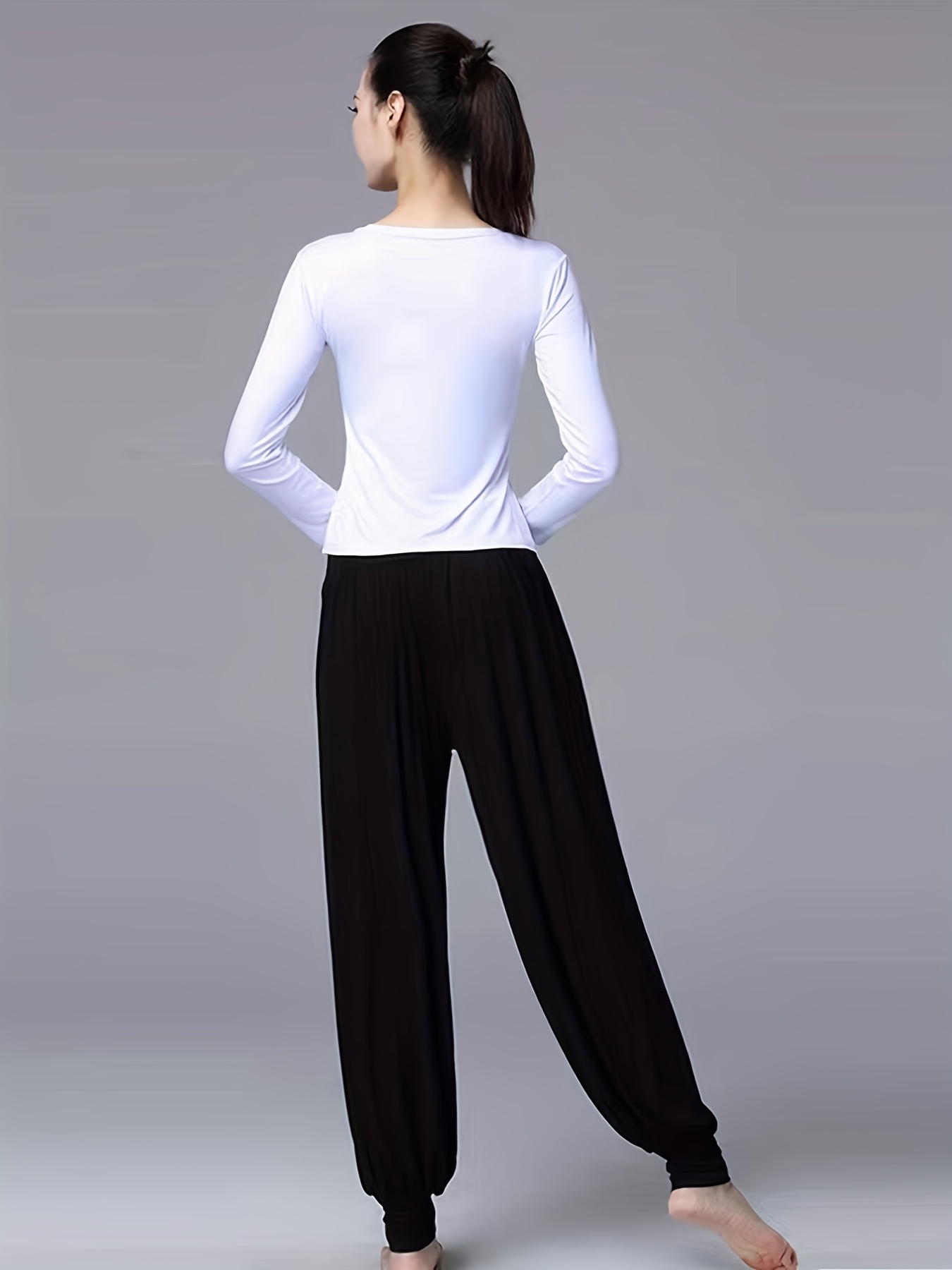 Stretchy High Waist Wide Leg Pants Casual Black Ankle Length