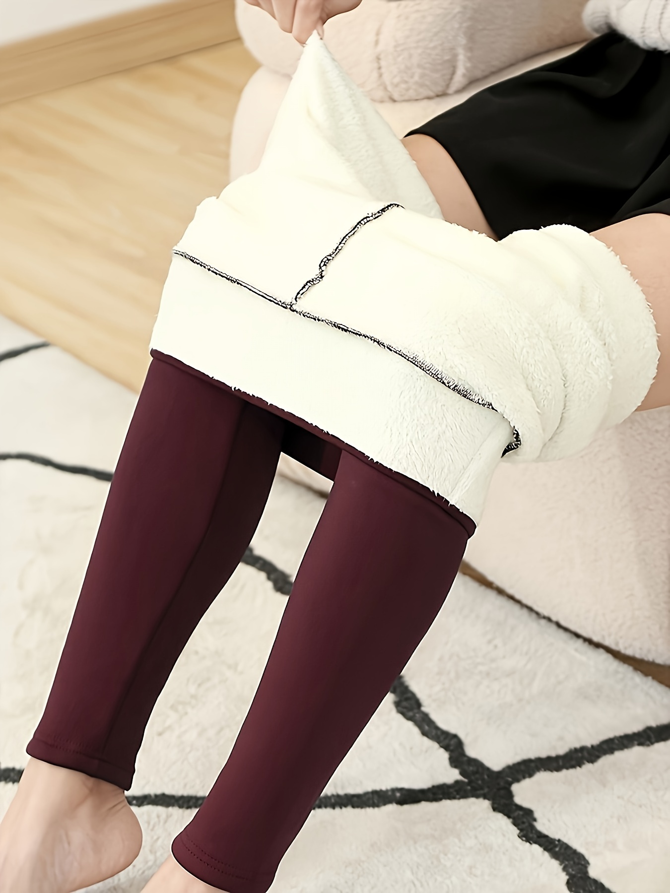 Warm Fleece Lining Leggings Solid Color Casual Stretchy Long - Temu