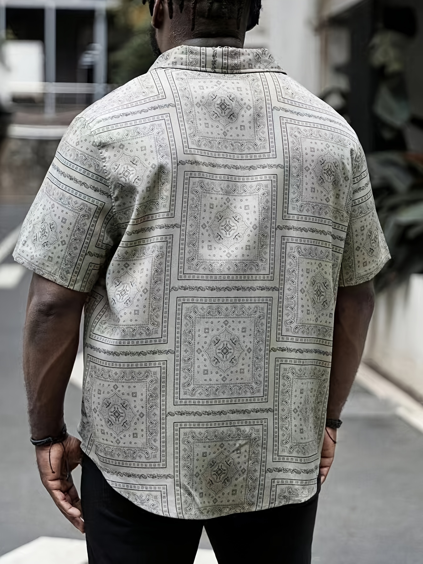 VSSSJ Men's Cotton and Linen Shirts Plus Size Ethnic Print Long