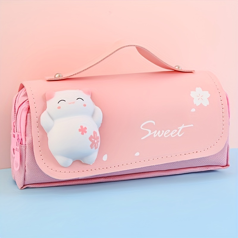 Cute Cat Decompression Pencil Case Large-capacity Three-layer Stationery  Case Slow Rebound Pencil Case Portable