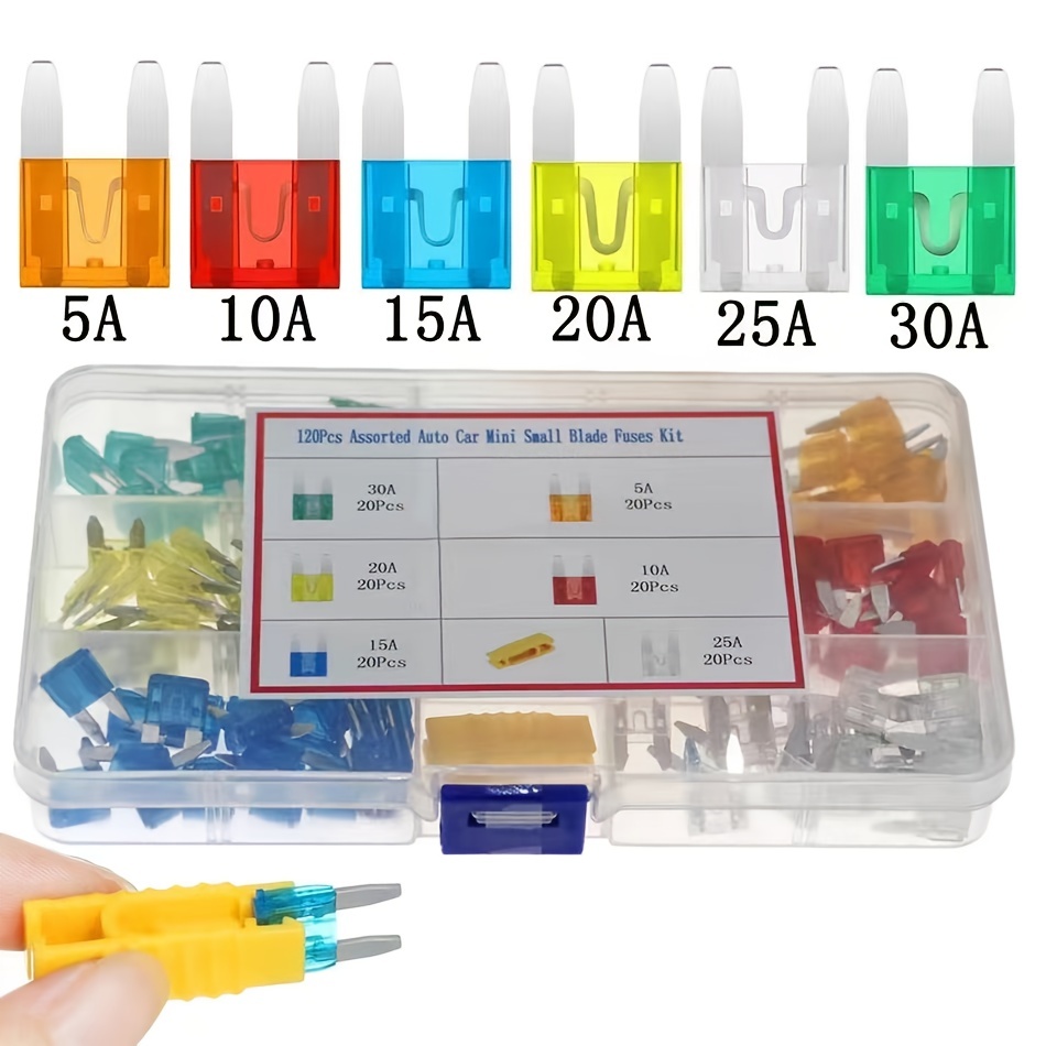 120pcs Small Car Fuse Kit & Pull Tool: 10 Sets of 2A - 35A