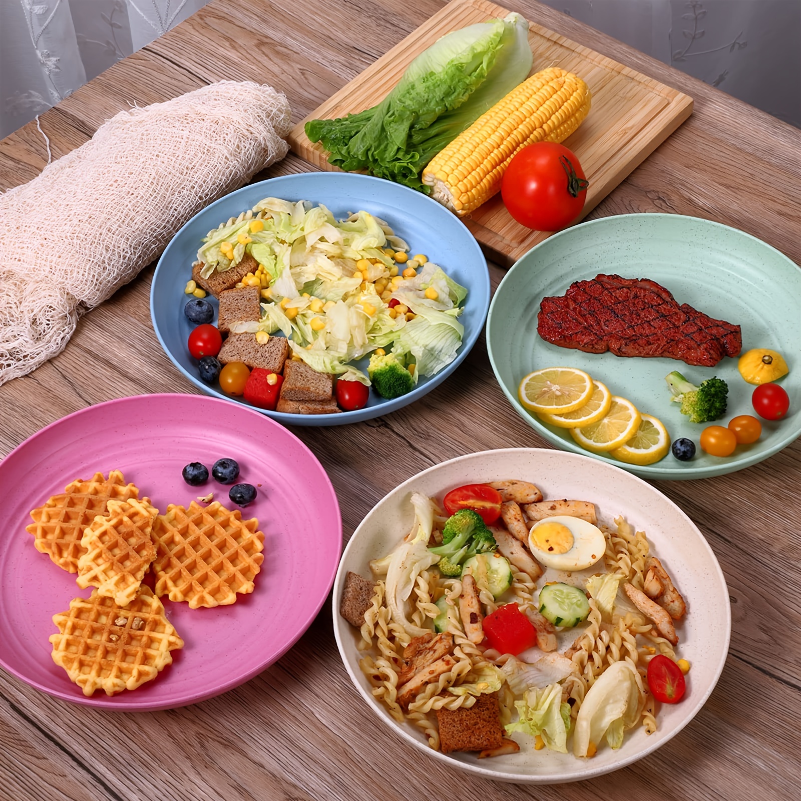 Wheat Straw Plates,Dishwasher & Microwave Safe Dinner Plates, Lightweight &  Unbreakable, Non-Toxin, BPA Free And Healthy Dishes For Kids Toddler 