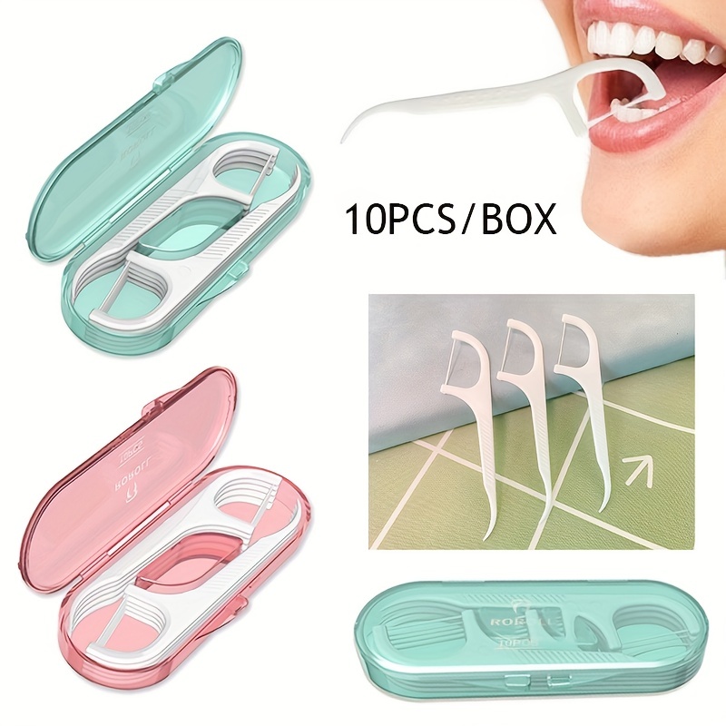 

10 Pcs/box Portable Teeth Flosser With Disposable Floss Picks - Convenient And Practical For Travel And Camping