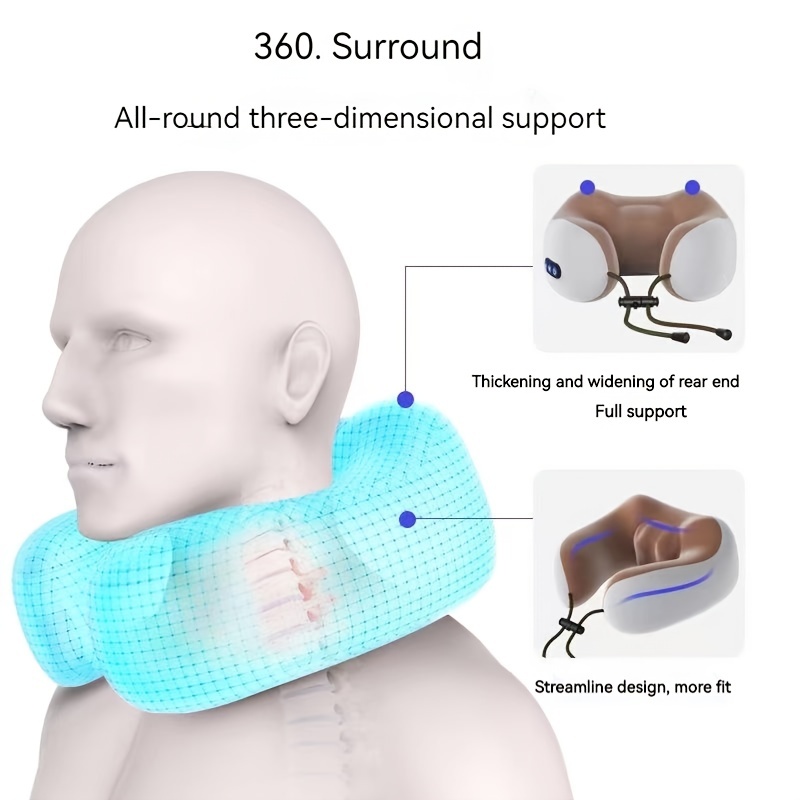 Travel Neck Pillow Massager,Memory Foam Neck Pillow,Vibration Neck Massage  Pillow with Heat for Pain Relief,Head Support Cervical Pillow for  Airplane,Car Office, for Dad 