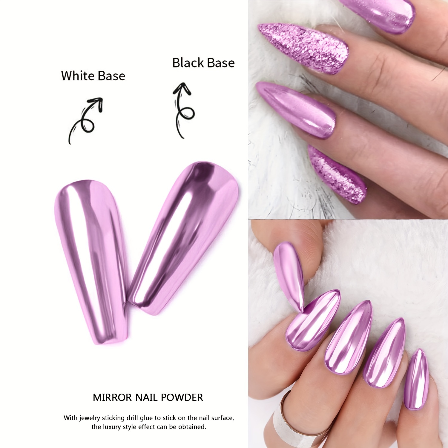 1 jar purple chrome nail powder metallic mirror effect nail powder holographic shinny nail powder with 1pc sponge tool for girls nail art decoration details 2