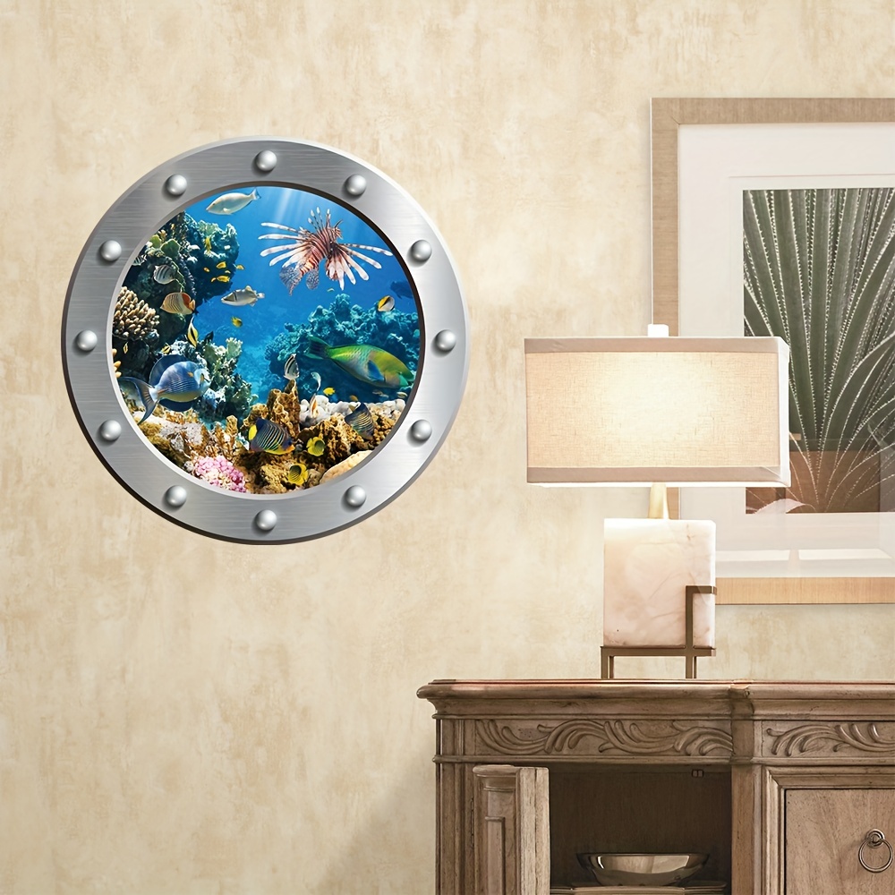 Ocean World Wall Stickers Murals Portholes 3d Turtles Sharks - Temu