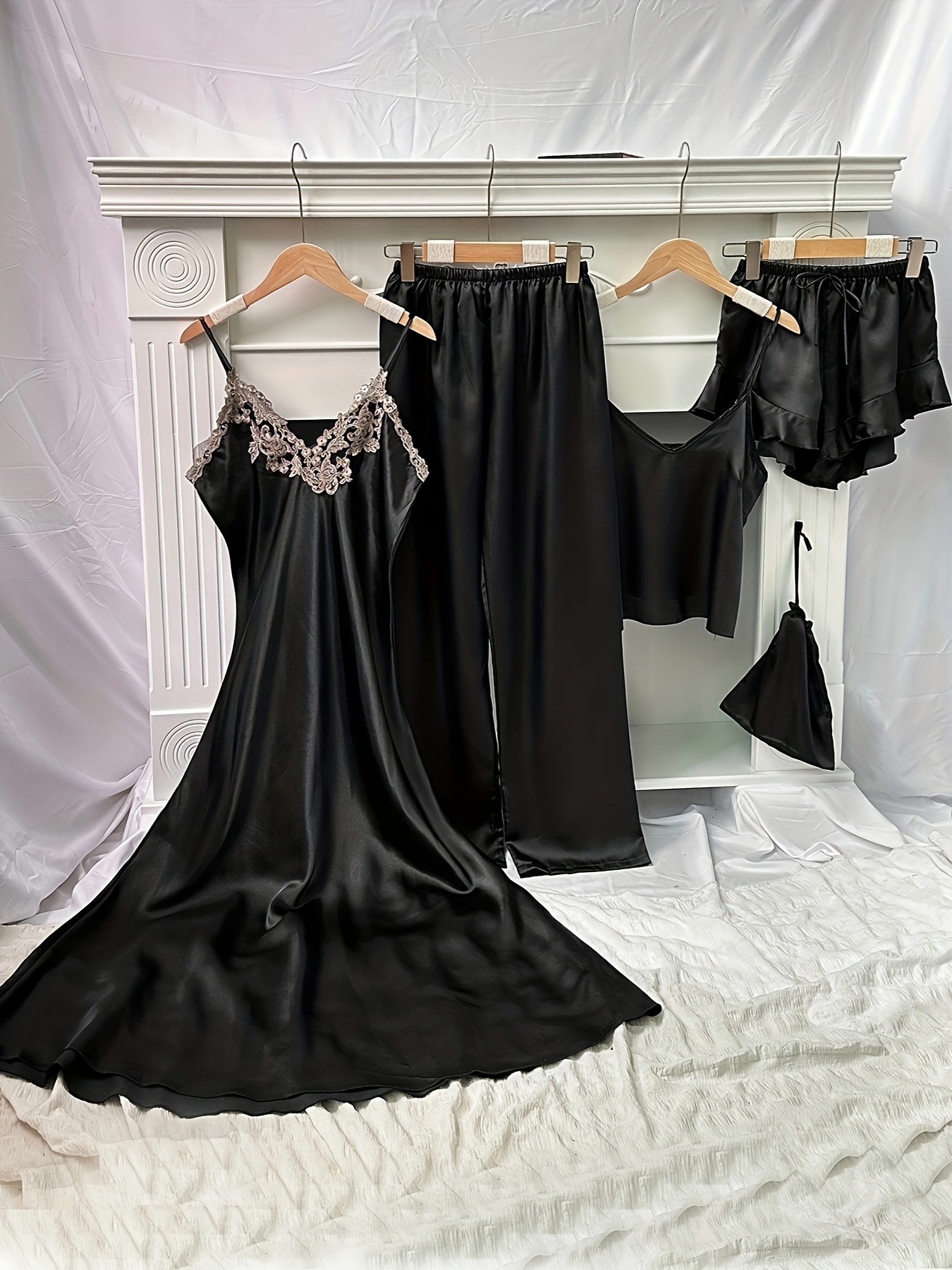 Solid Satin Nightdress Short Sleeve V Neck Pajama Dress - Temu Canada