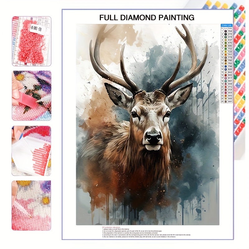 

1pc, 30*40cm/11.8*15.7in, 5d Full Round Diamond Painting Kit With Complete Set Of Tools, Oil Canvas, Deer Animal, Mosaic Art Craft, Suitable For Beginners, Home Wall Decoration, Gift, Without Frame