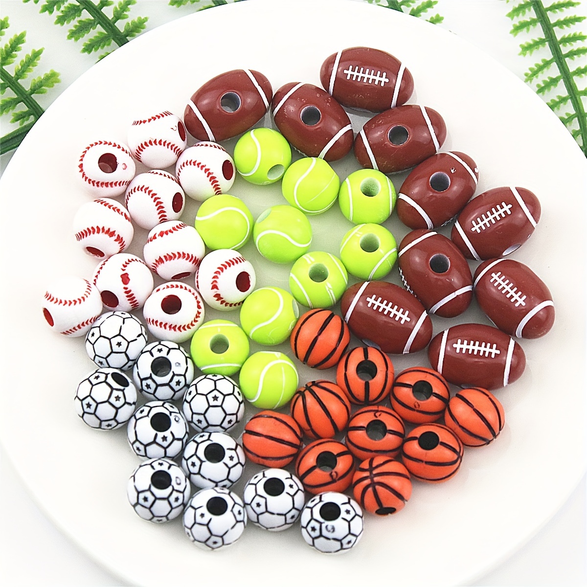 50pcs Football Basketball Volleyball Mixed Beads For Bracelets And Necklaces Accessories