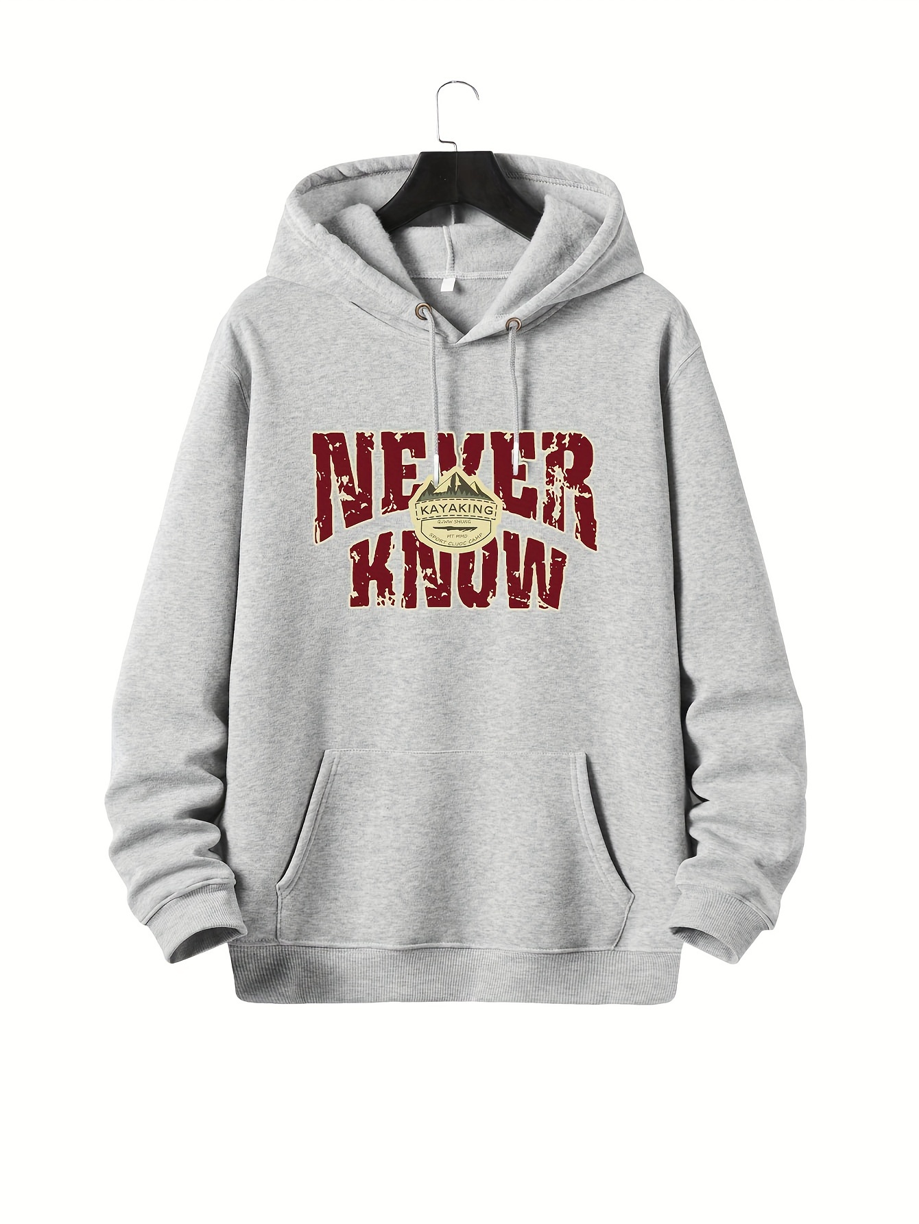 プラスサイズメンズ「Never Know」プリントフード付きスウェットシャツ