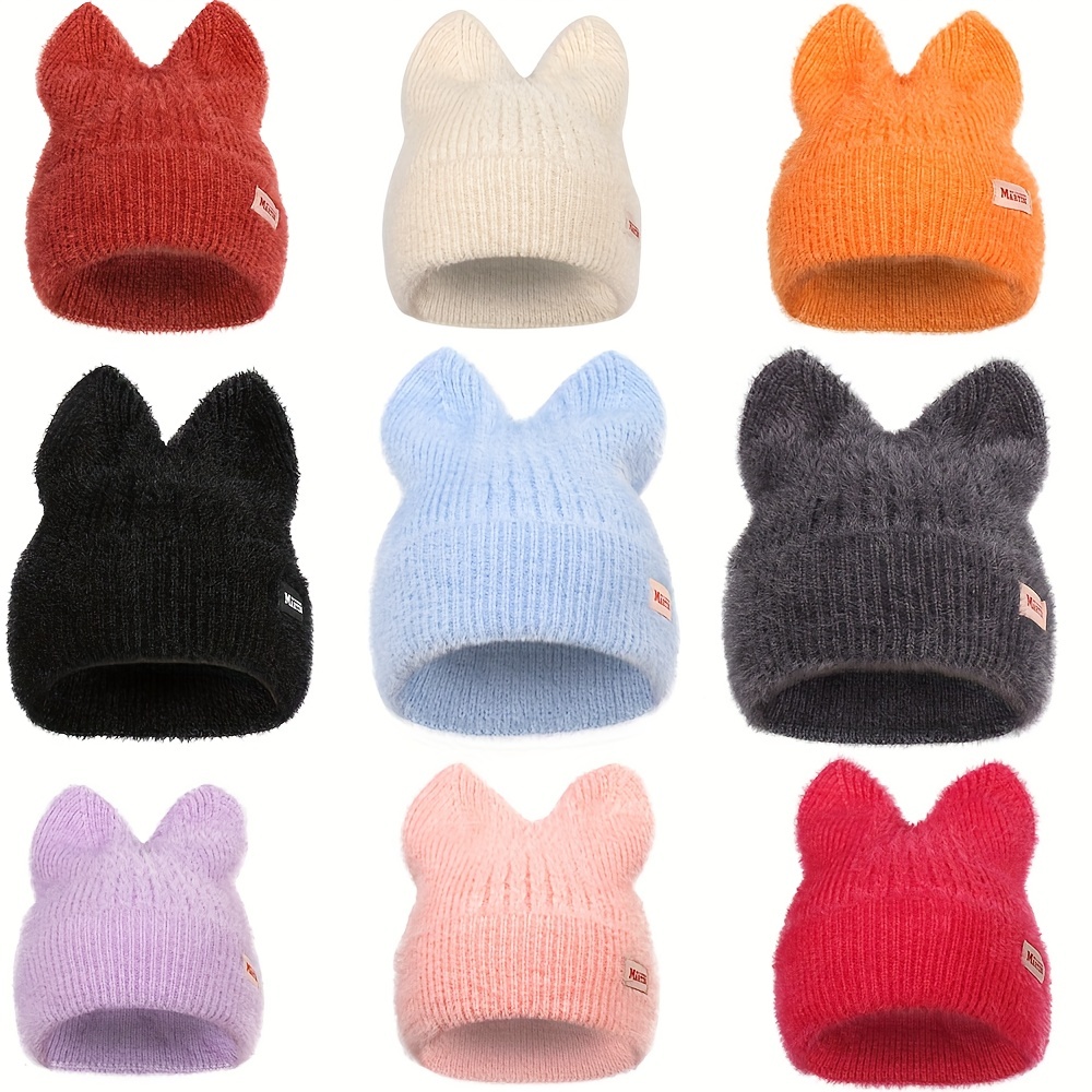 

1pc Winter Warm Cat Ears S Solid Color Casual Hat Elastic Beanie Hat For Men And Women In Autumn And Winter, Ideal Choice For Gifts