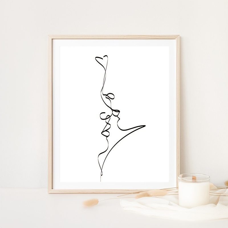 Abstract couple kisses line art, romantic poster, couple one line