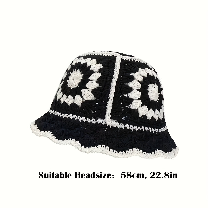 Flower Pattern Crochet Hat Hollow Breathable Warm Bucket Hat - Temu Canada