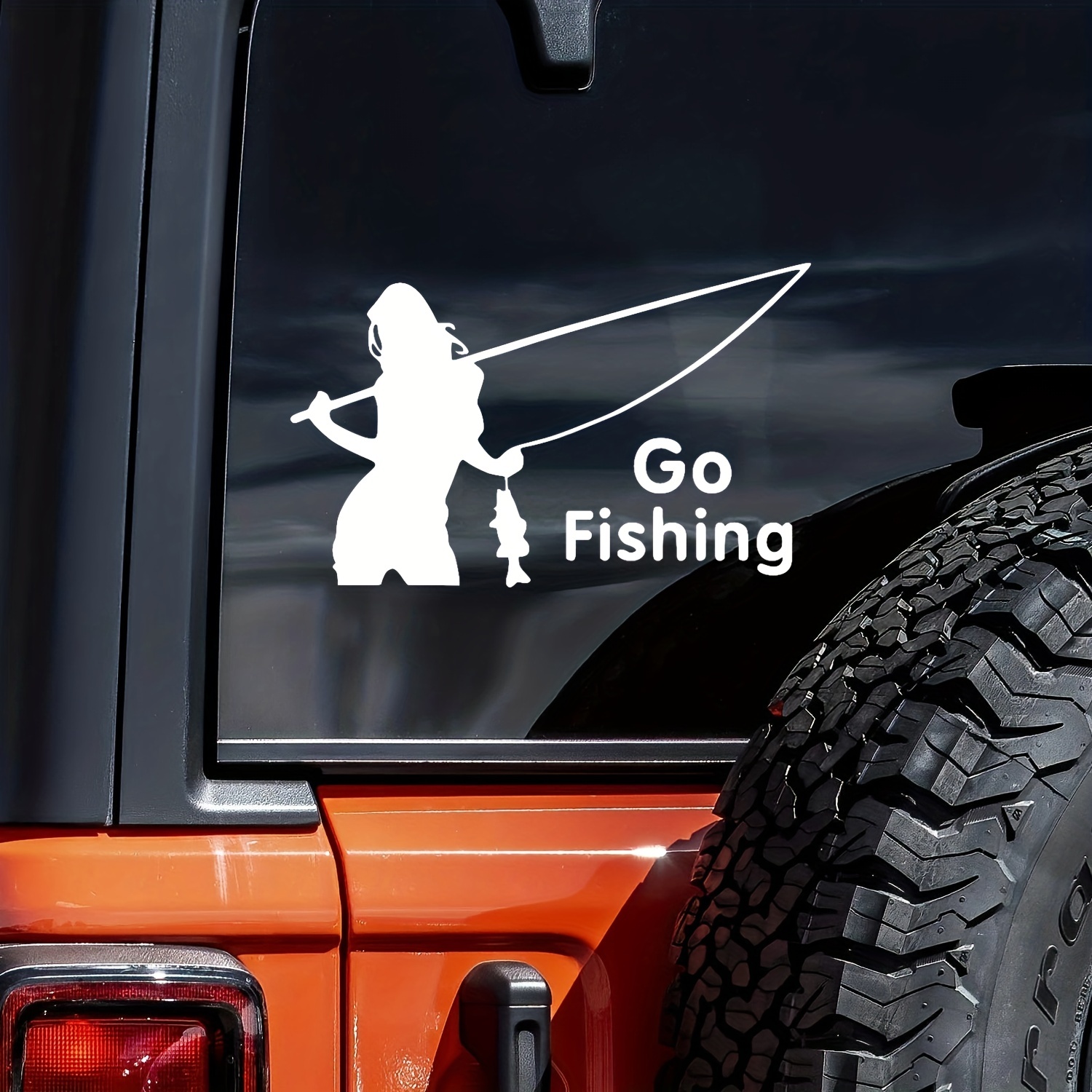 1Pc, GO FISHING Sticker, Beauty Fishing Decorative Stickers, Car Door,  Window & Bumper Stickers, Waterproof Car Scratch Cover Stickers, For Cars