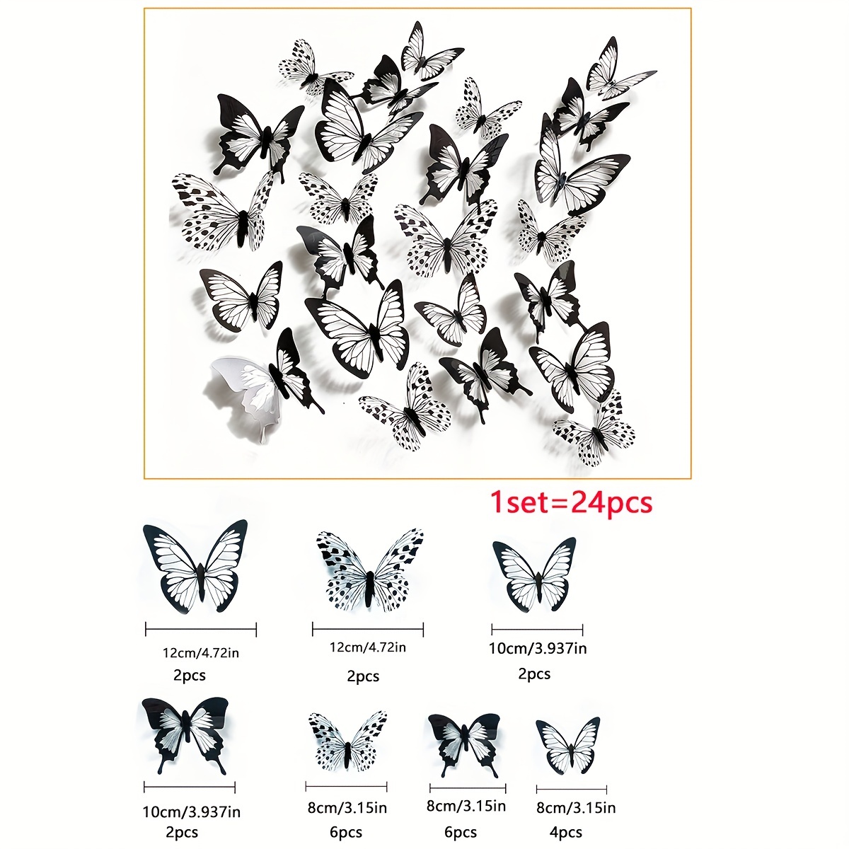 Black And White Butterfly Stickers 3d Simulation Of - Temu United Arab  Emirates