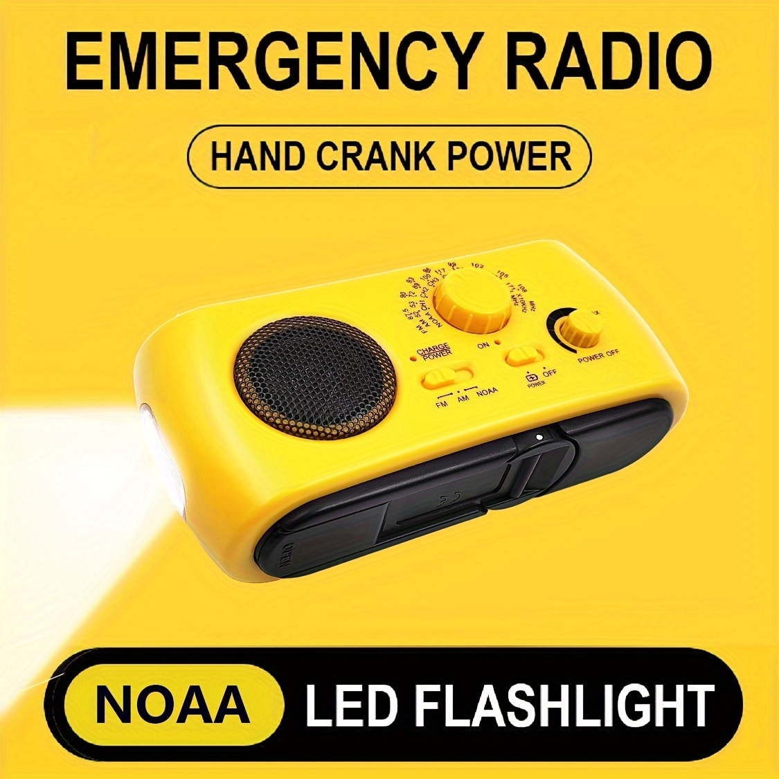 Radio Solaire à manivelle Radio d'urgence portable rechargeable 2000 mAh,  lampe de poche LED, dynamo à manivelle pour camping, survie, voyage,  urgence (Noir)