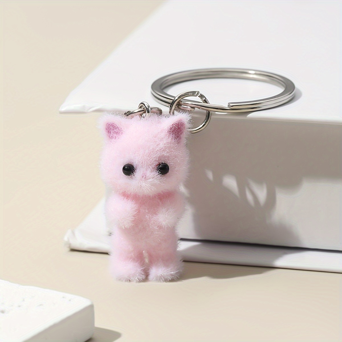 1pc Cute Flocking Kitten Keychain For Good Friend, Small Gift For Men