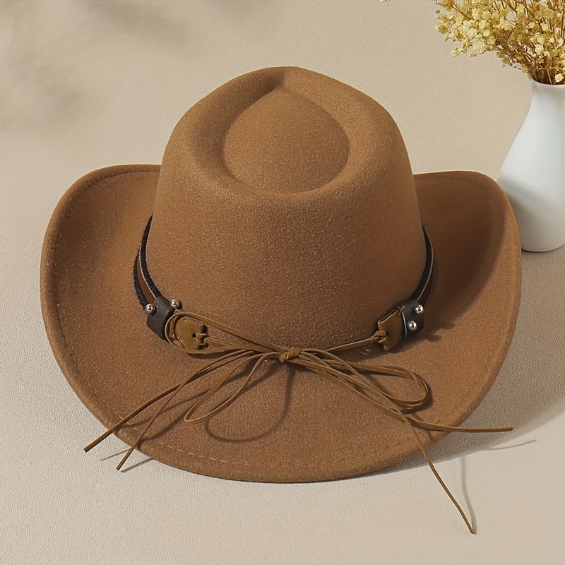 Vintage Jazz Fedora Cap Bull Head Cowboy Hat Solid Felt Casual Sun Hat