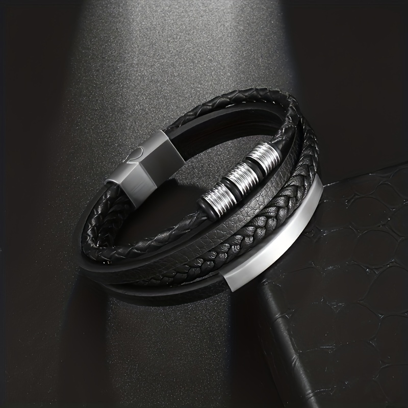 Classic Layer PU Leather Braided Bracelet with Magnetic Buckle