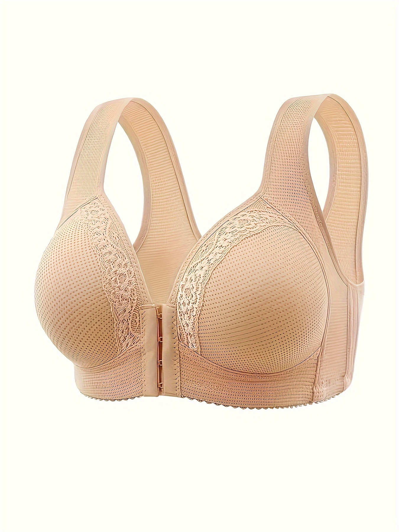 Daisy Bra for Seniors Front Closure Wide Strap Wire-Free Bralette Bra  Seamless Solid Color Deep Cup Bra for Older Women