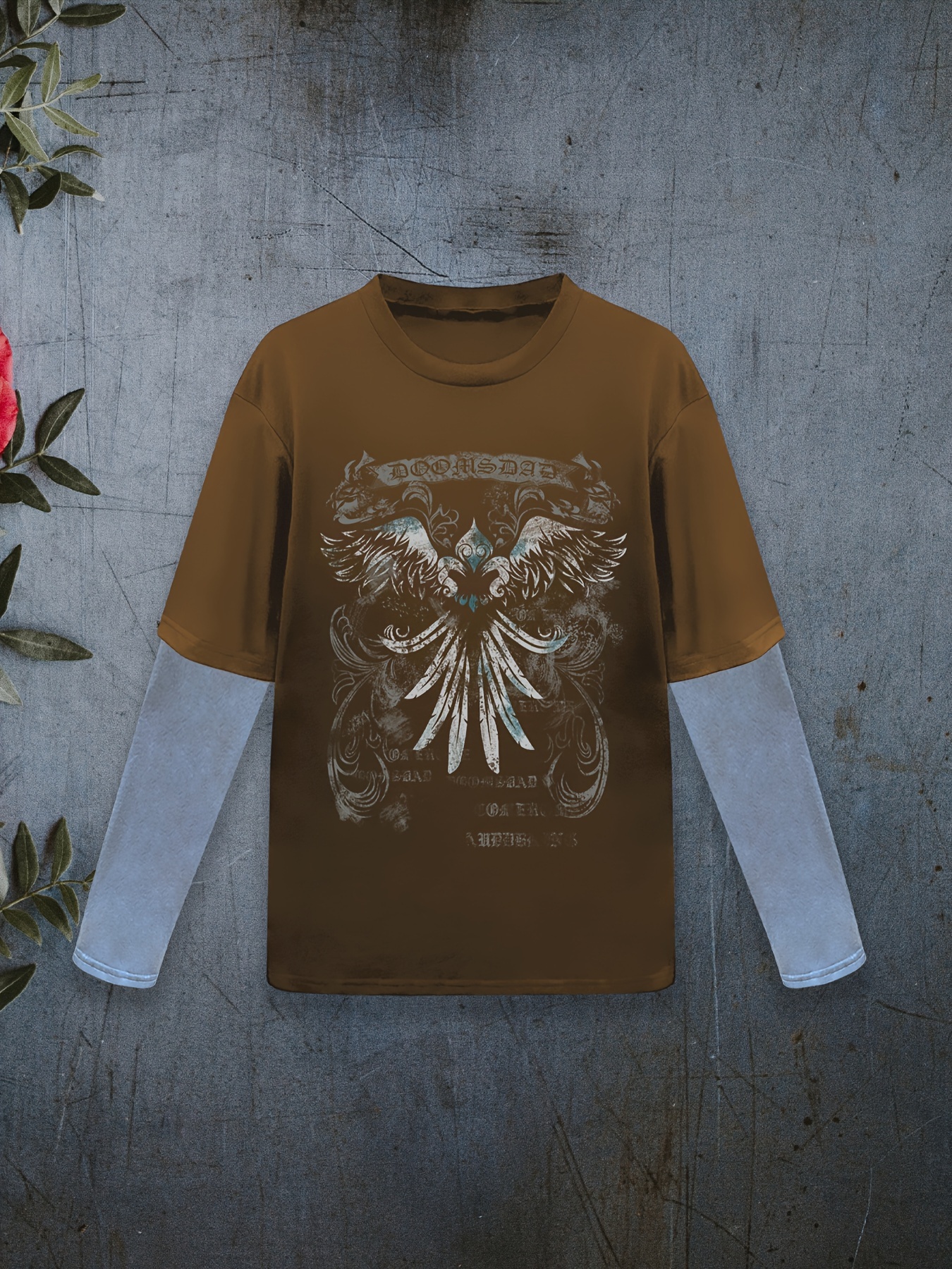 Y2k Cross Floral Print T shirt Crew Neck Long Sleeve T shirt - Temu