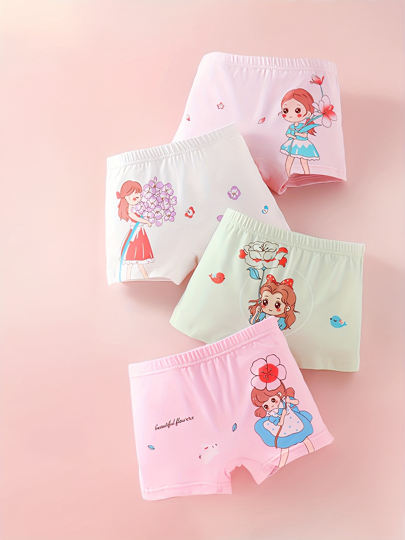 4Pcs Toddler Girls Underwear 95% Cotton Cute Random Pattern Breathable  Boxers Soft Comfy Girls Underwear