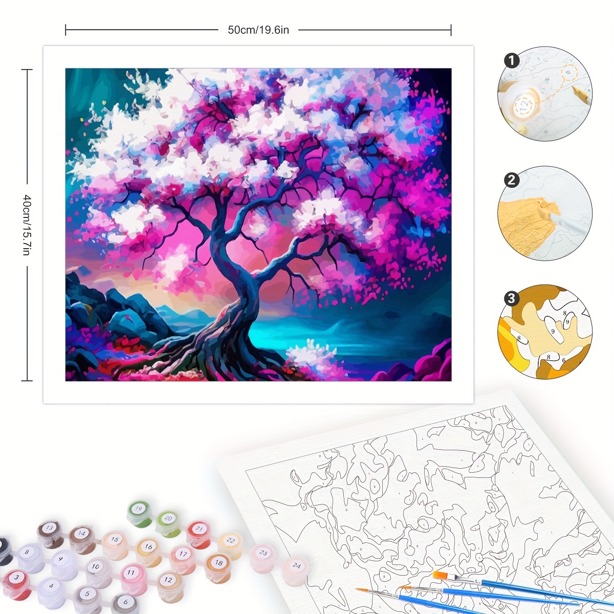 Diy Paint By Numbers Moon Tree Landscape Beginner Kits - Temu