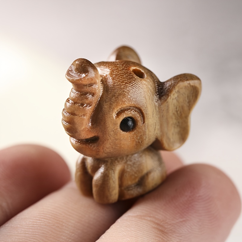 

1pc, Cute Little Elephant Carving - Green Sandalwood Diy Craftsmanship - Perfect Mobile Phone And Car Keychain Pendant Accessories