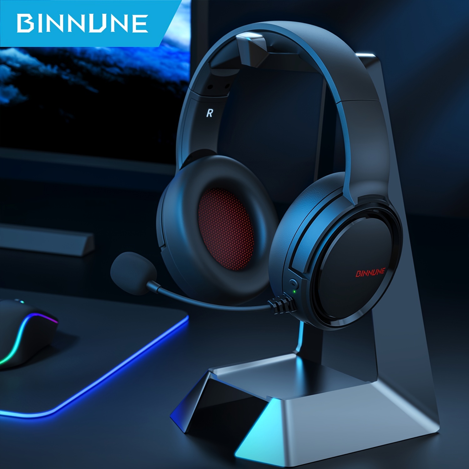 BINNUNE Auriculares inalámbricos para juegos de 2.4 GHz con micrófono ENC  con cancelación de ruido para PS4, PS5, PC, Mac, Playstation 4 5