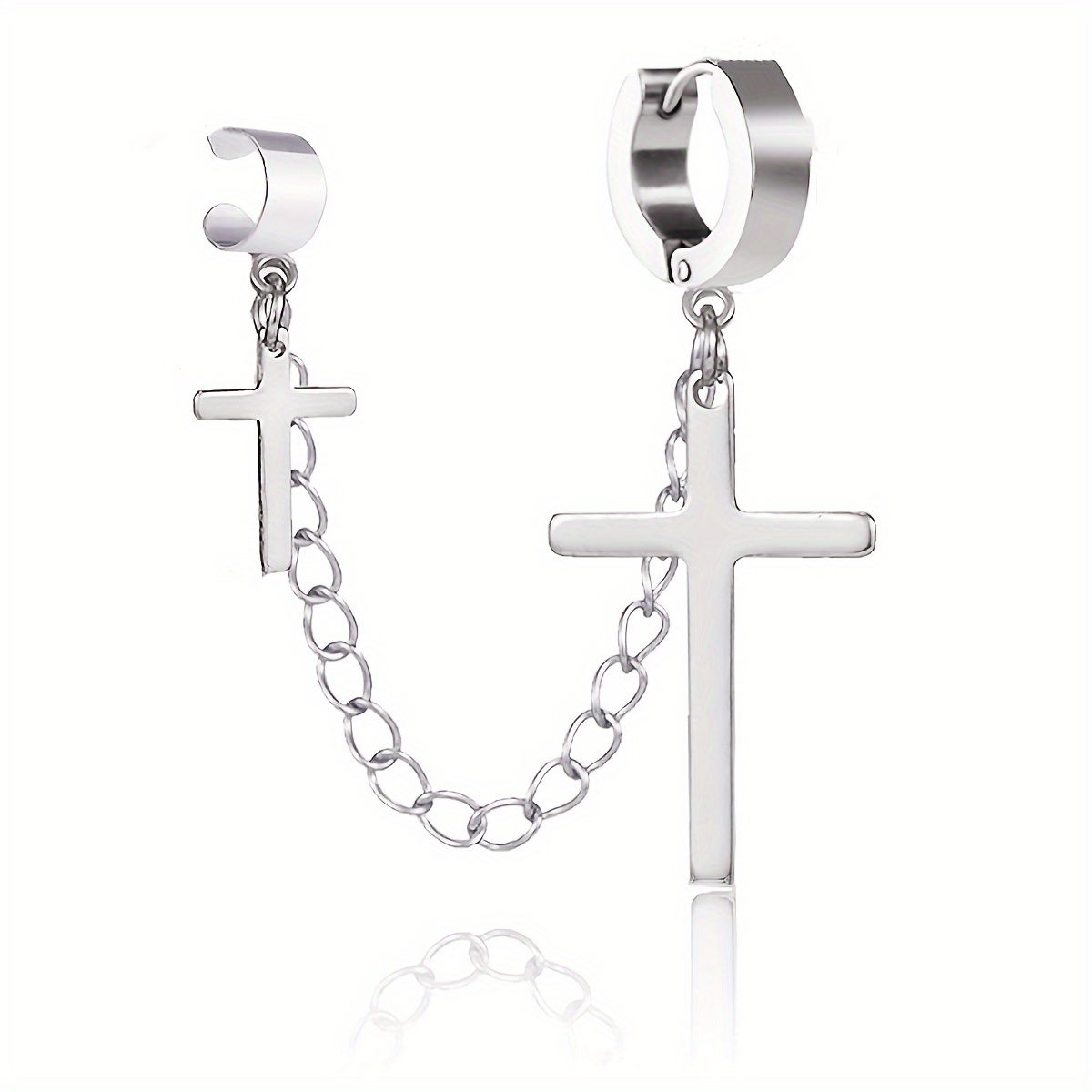Cross Tassel Huggie Hoop Earrings - Gothic Triple Cross Chain Drop Earrings For Men & Women
