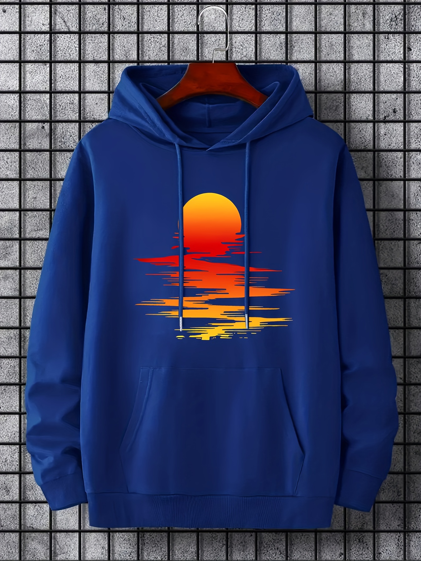 Sunset Print Hoodie, Cool Hoodies For Men, Men's Casual Graphic Design Pullover Hooded Sweatshirt With Kangaroo Pocket Streetwear For Winter Fall