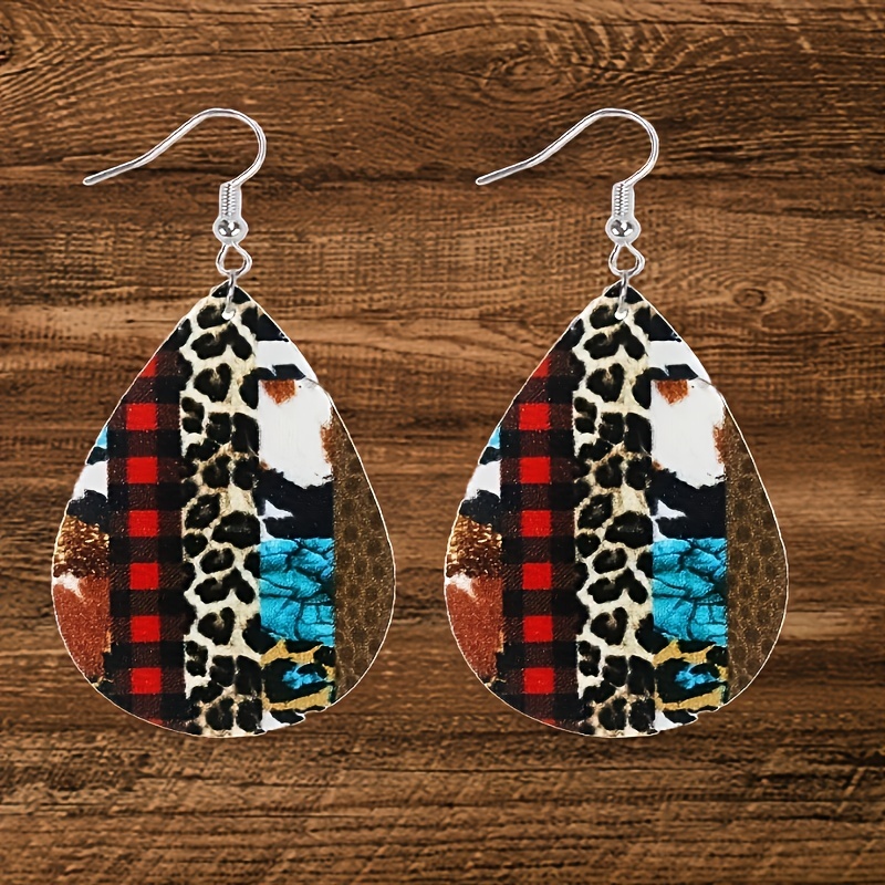 Leopard Print Leather Earrings Men's Party Gift