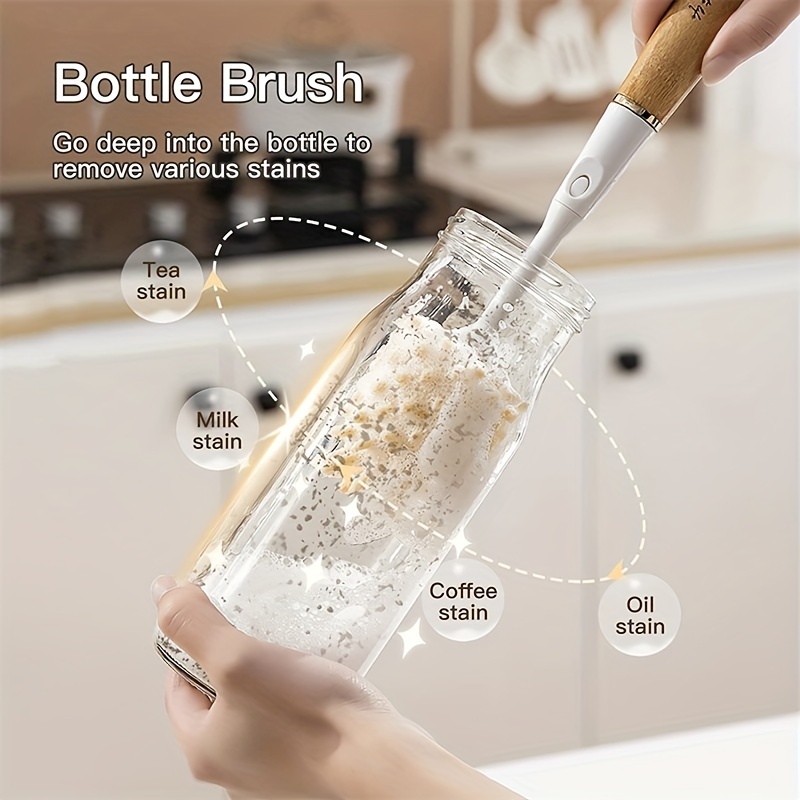 Dish Brush Set with Storage Holder, 4-in-1 Dish Cleaning Brush Set with  Sponge Bamboo Handle Bottle Brush,Kitchen Scrub Brush and Corner Brush