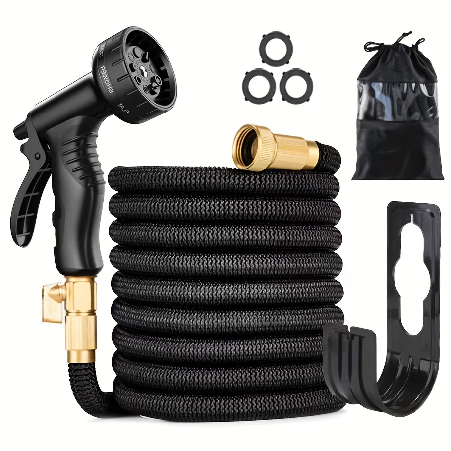 Expandable Garden Hose 50ft with Upgrade 4-Layer Latex Core、3/4 Solid Brass  Fittings & 10 Function Spray Nozzle, Lightweight Flexible Water Hose, No