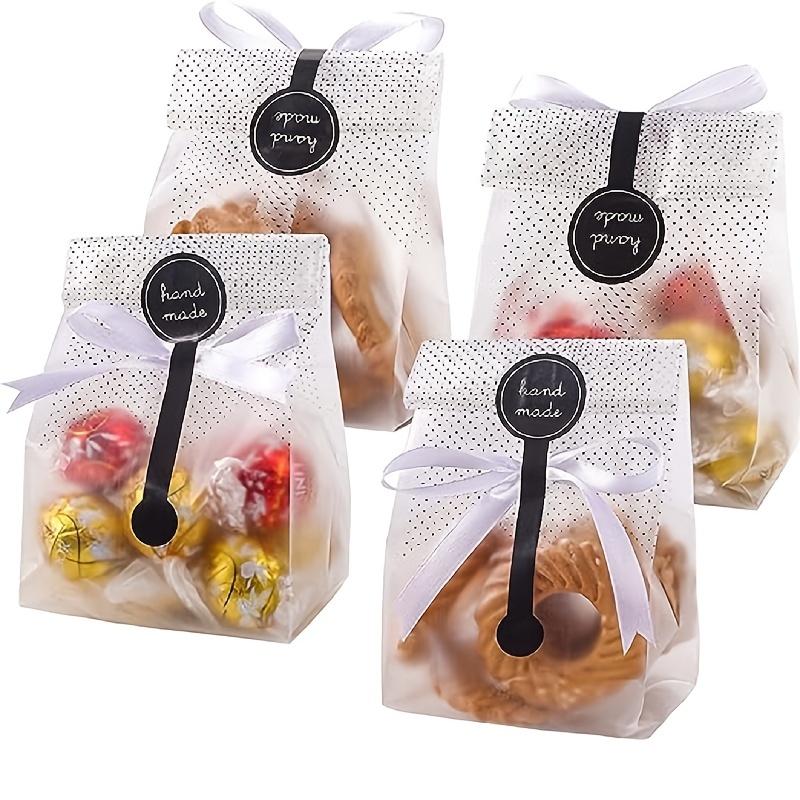 

50pcs Cookie Bags For Gift Giving Cellophane Clear Treat Bags For Favors Mini Loaf, Bundt Cake, Hot Cocoa Bomb Packaging With Stickers